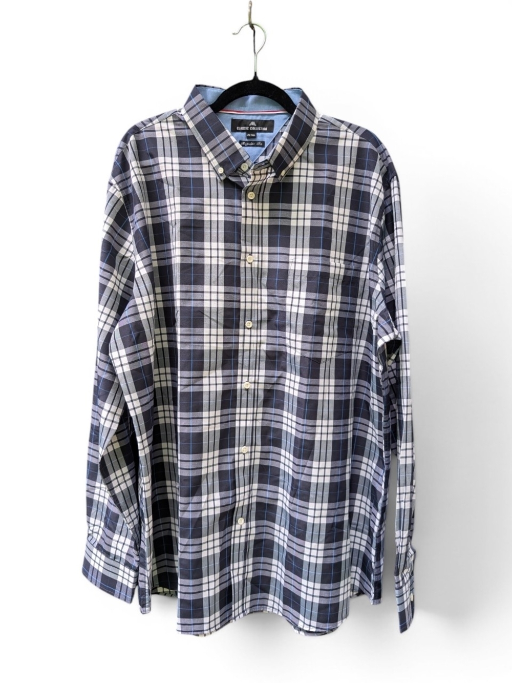 Classic Collection Men's Navy, Light Blue & White Plaid Button-Down Shirt